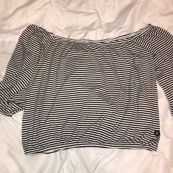 Black and white striped off the shoulder top - Picture 4 of 5